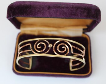 Vintage 60s Geometric Statement Bracelet, Gold Tone Hinged Bangle Vintage 60s Geometric Statement Bracelet, Gold Tone Hinged Bangle
