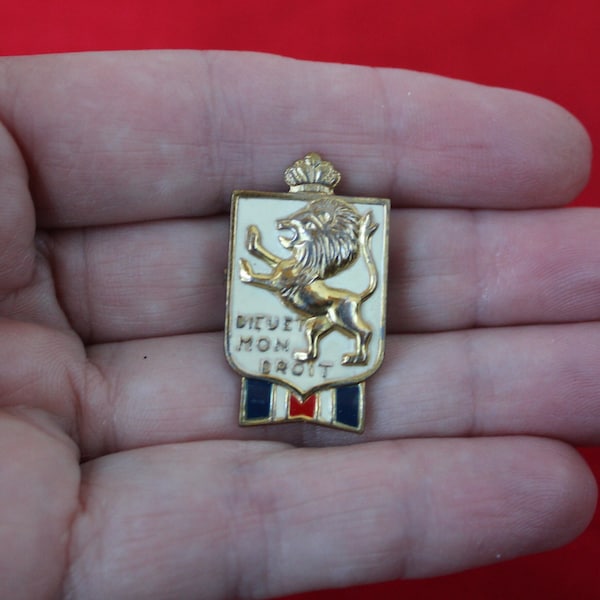 Vintage Enamel Heraldic British War Relief Pin Dieu Et Mon Droit Accessocraft Enamel Lion WWII