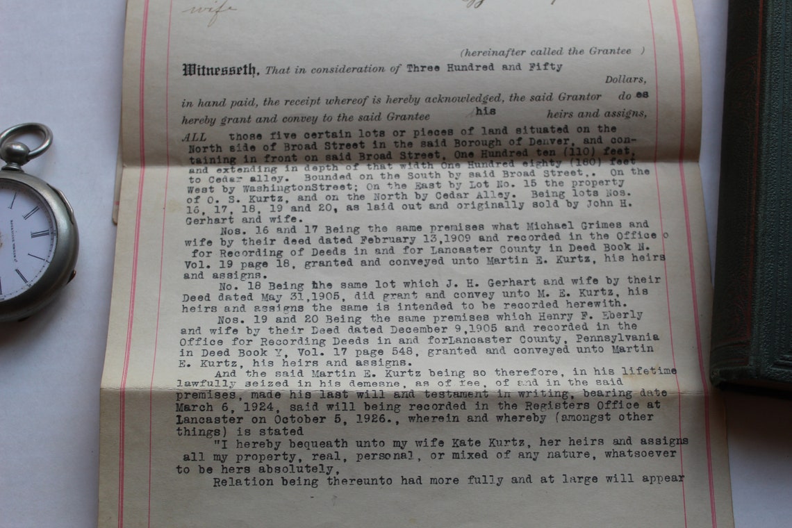 Antique Lancaster County PA Deed 5 Lots on Broad St Denver Etsy