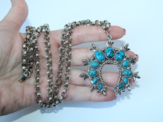 Faux turquoise squash blossom necklace deals