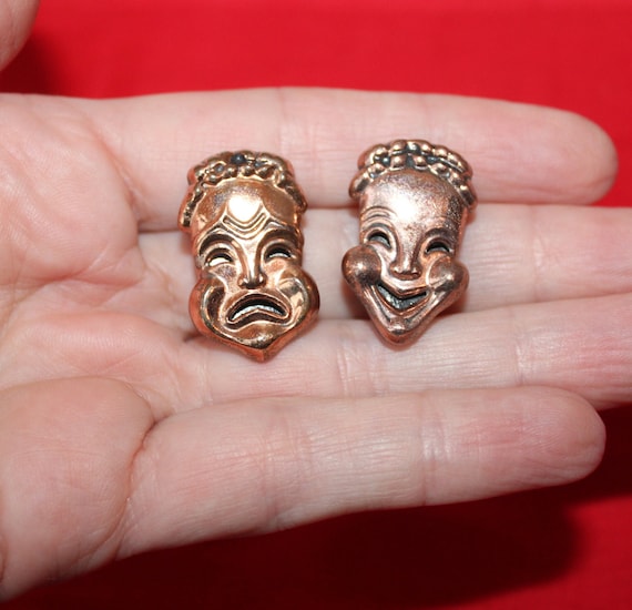 Vintage Mid Century Copper Renoir Earrings curtain Call Drama Theater Tragedy Comedy Masks Earrings Book Piece Renoir Jewelry 1950s Etsy UK