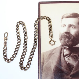 Antique Vintage Art Deco Era Pocket Watch Chain, 14&quot; Long, Spring Clip and Pocket Watch FOB with Clip to Hold Watch Vintage Zoot Suit