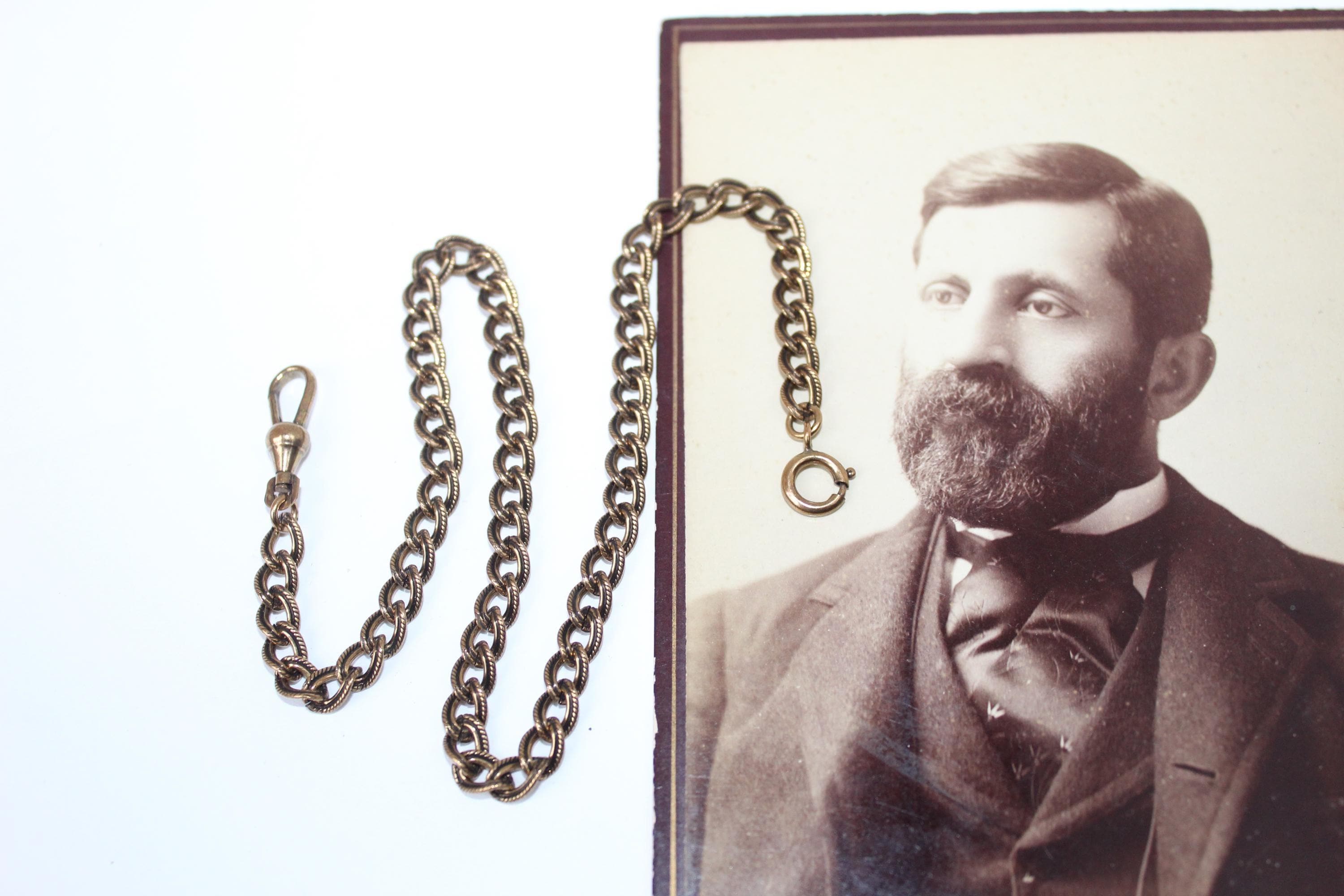 Ancienne Chaîne De Montre Gousset En Verre Noir – Style Deuil, Vintage Authentique