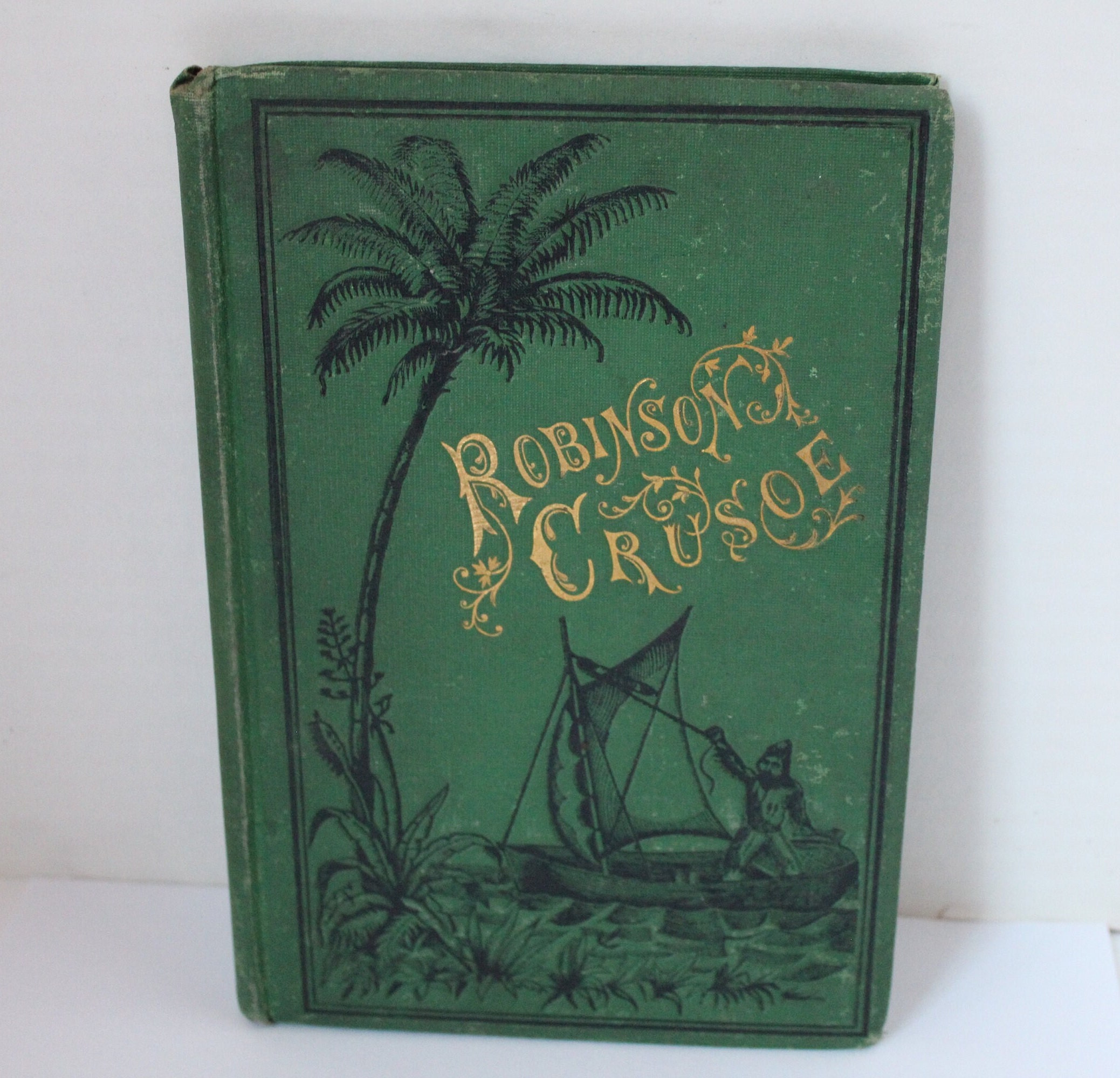 RARE Antique Victorian Era 1870s Robinson Crusoe Book by De Foe