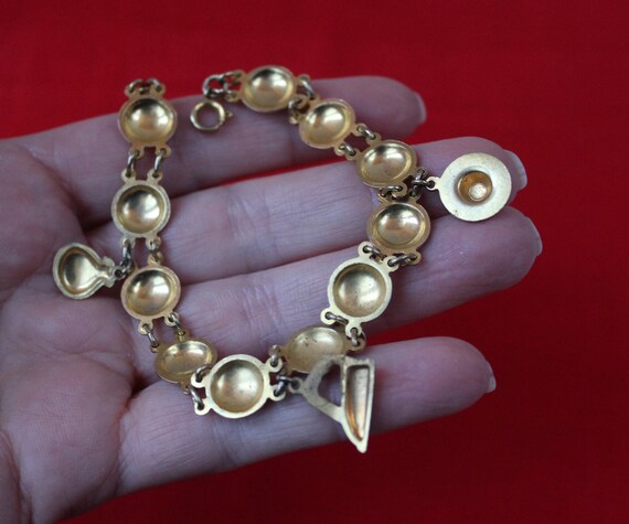 Vintage Damascene Charm Bracelet with Dangle Char… - image 10