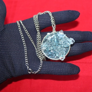 Vintage 1960s Unusual Ice Blue Lucite Translucent Pendant with Grapes, Grape Leaves Winery Theme Necklace on Longer 20&quot; Chain