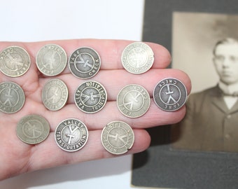 Lot 12 Vintage Railroad Tokens or Transportation Tokens, Valley Transport, Central PA, Carlisle PA Area, Old Railroad, Trolley Train Tokens