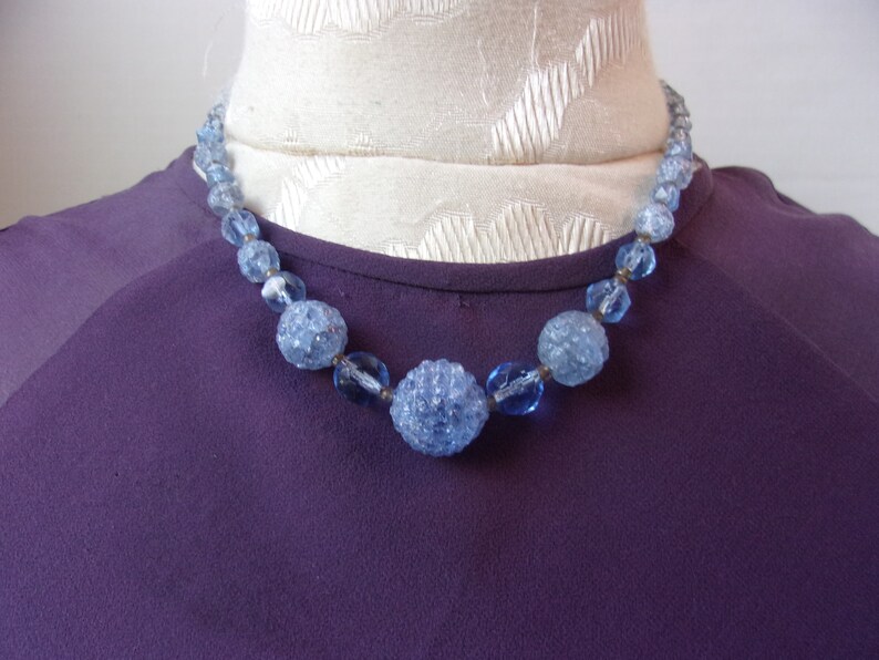 Light Baby Blue Czech Glass Beads 16.5 Antique Art Deco Era Beaded Necklace All Glass Beads Berry Shaped Antique Art Deco Glass Beads