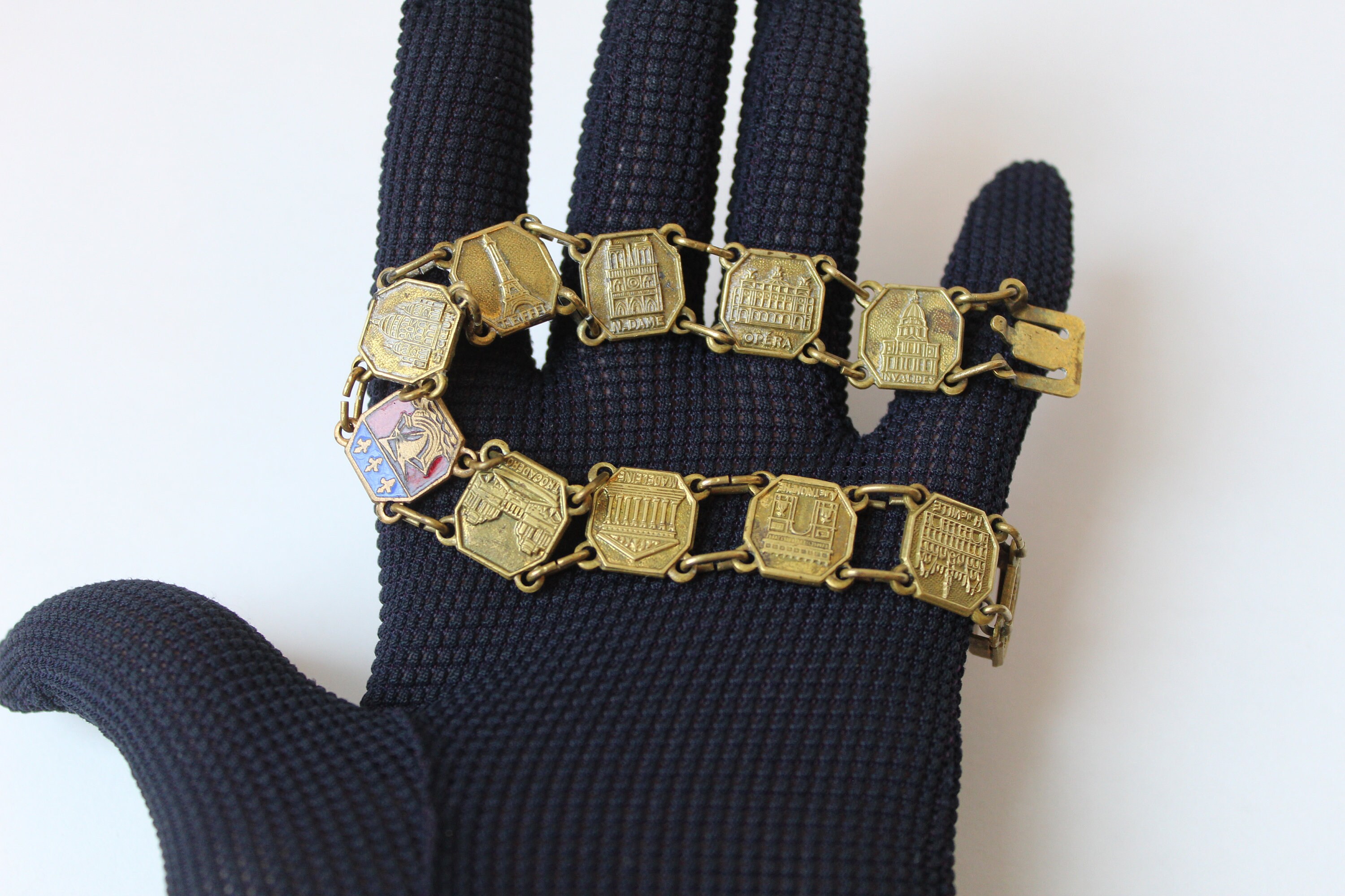 Vintage Mid Century France Paris Enamel Link Bracelet Eiffel Etsy