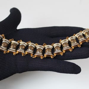 Prachtige vintage schakelarmband Damasceen Spanje gemengde metalen, bredere schakel delicate Spaanse armband 7 en 3/4" landgoedsieraden