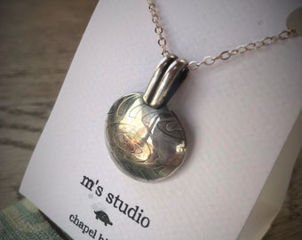 Handcrafted Domed Sterling Silver Pendant with Pressed Design and a Patina Finish * ONLY 1 IN STOCK*