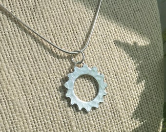 MADE TO ORDER Handcrafted Sterling Silver Hammered Cog Pendant