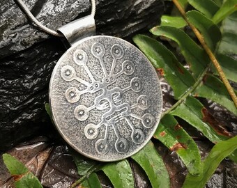Round Handcrafted Sterling Silver Pendant of 'Doowadwunse' - print design by Chris Ballew  *Only 1 IN STOCK*