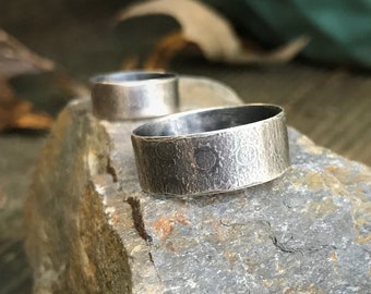 Handcrafted Sterling Silver Wide & Thin Ring Band with a very Slight Cog Pattern and a Patina Finish  *Various sizes IN STOCK*