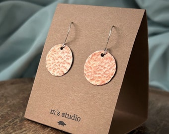 Round Hammered Copper Earrings (Larger Size) - Handcrafted & MADE TO ORDER
