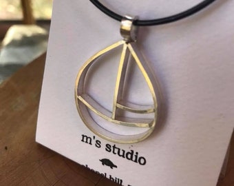 Handmade Sterling Silver Sailboat Pendant- Larger Size-  MADE TO ORDER