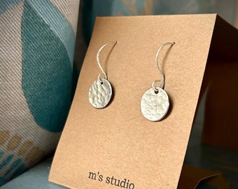 Round Hammered Sterling Silver Earrings  - Handcrafted (smaller size) MADE TO ORDER