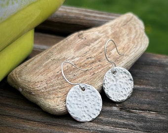 Round Hammered Sterling Silver Earrings (Larger size) - Handcrafted & MADE TO ORDER
