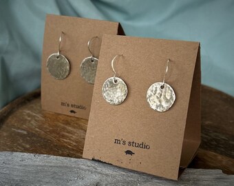 Round Hammered Sterling Silver Earrings  - Handcrafted (medium size) MADE TO ORDER