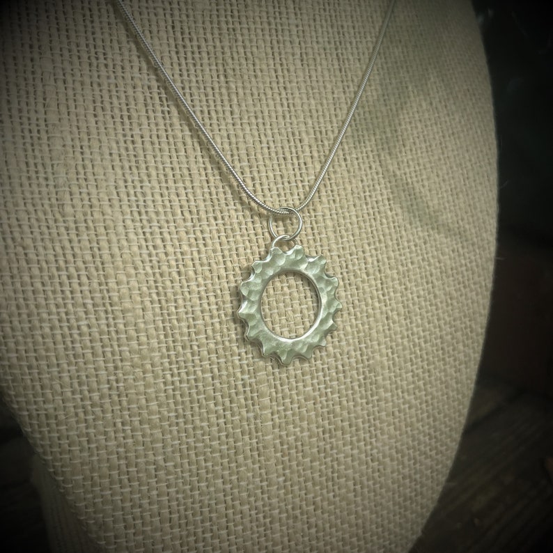 MADE TO ORDER Handcrafted Sterling Silver Hammered Cog Pendant