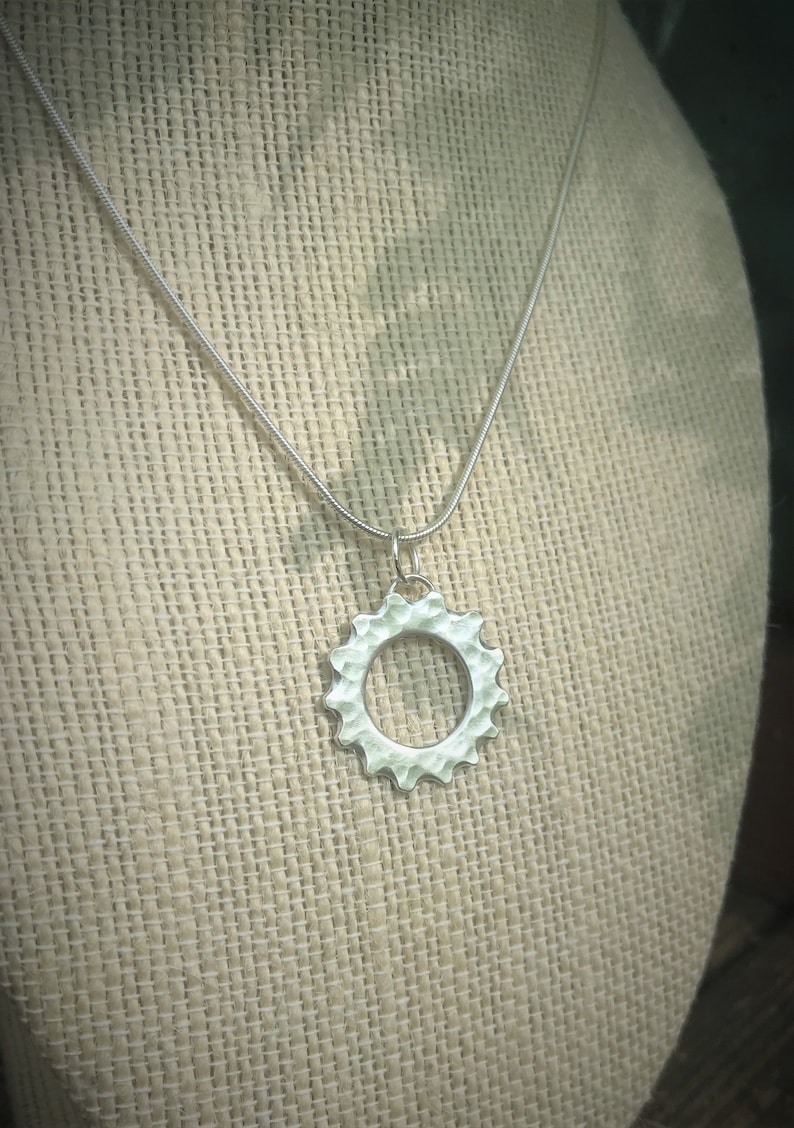 MADE TO ORDER Handcrafted Sterling Silver Hammered Cog Pendant