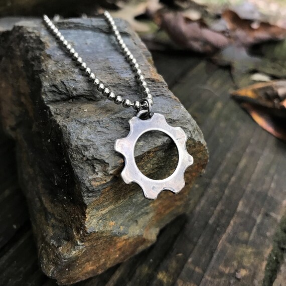 MADE TO ORDER Handcrafted Sterling Silver Hammered Cog Pendant