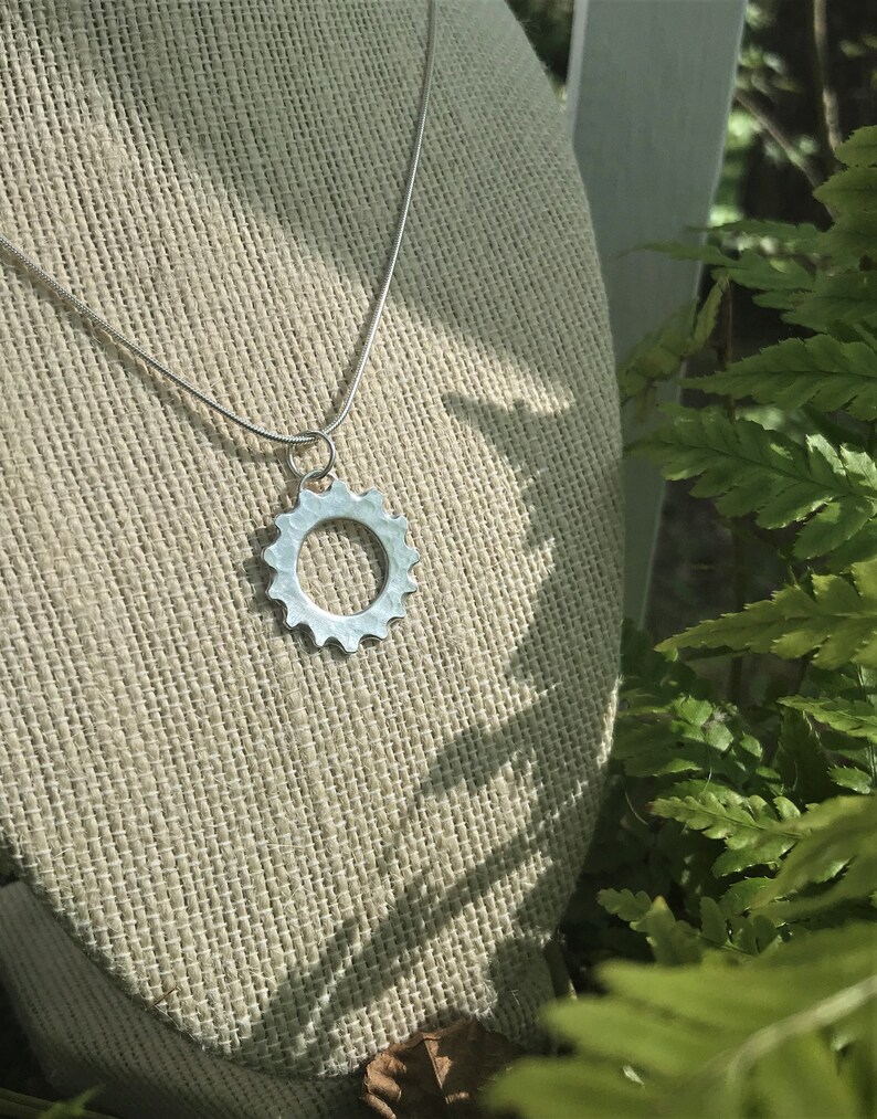 MADE TO ORDER Handcrafted Sterling Silver Hammered Cog Pendant