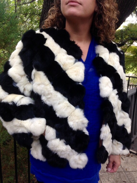 Vintage 80s fur black and white jacket