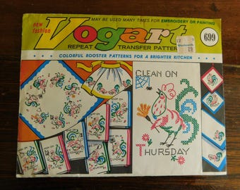 Motif de transfert Vogart 699 Coqs colorés, non découpé, emballage ouvert