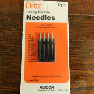 Set of 4 Dritz Sewing Machine Needles Size 100 (16) for Heavy-Weight Fabrics in Unopened Package