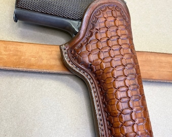 New! The "Classic Crossdraw" Holster for a Colt 1911 Govt Model..... Traditional OWB Style..... Handmade From Saddle Leather.