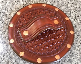 Leather Kickstand Pad For Soft Ground... Saddle Leather... Handtooled.