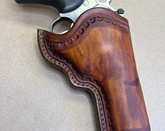 The "Classic" Holster for a Ruger GP100 4" barrel….. Handmade in the USA from Saddle Leather….. Free Shipping.