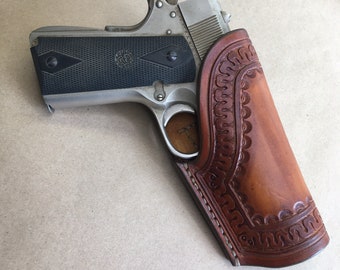 The "3Persons" Holster for a Colt 1911 Commander..... Handmade from Saddle Leather.