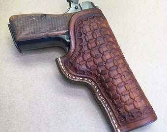 The "Classic" Holster for a Browning Hi-Power..... Traditional OWB Style..... Handmade From Saddle Leather.