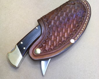 The "One-Hander" Knife Sheath... One Hand Opening... Vertical Carry..... For The Buck 110 Folding Hunter Knife.