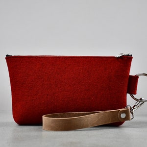 Large Merino wool felt clutch, linen lined with interior pocket and detachable 1&quot; leather strap