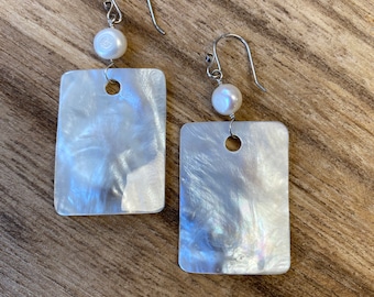 Freshwater pearl and Mother of Pearl Earrings, pearl earrings, shell earrings