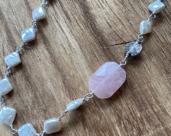 Freshwater Pearl and Rose quartz necklace