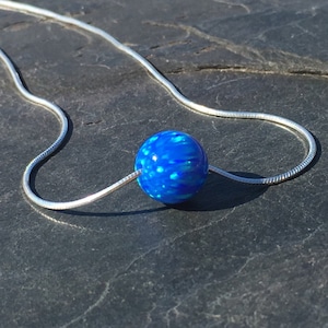 Intense Blue Opal Ball Necklace on 925 Sterling Silver Chain