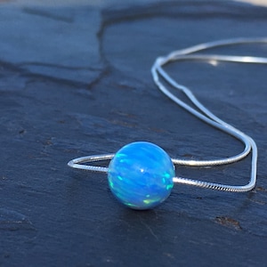 Blue Green Opal Ball Necklace set on 925 Sterling Silver image 1