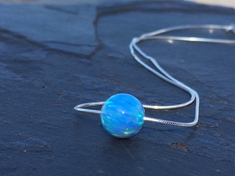 Blue Green Opal Ball Necklace set on 925 Sterling Silver image 1