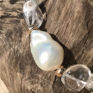Large AAA White Baroque Pearl, 9k Gold Beads and Clear Quartz Crystal Nuggets. image 5