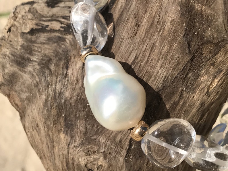 Large AAA White Baroque Pearl, 9k Gold Beads and Clear Quartz Crystal Nuggets. image 5