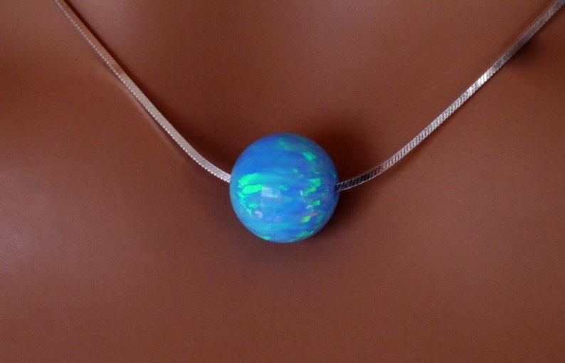 Blue Green Opal Ball Necklace set on 925 Sterling Silver image 4