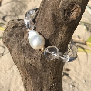 Large AAA White Baroque Pearl, 9k Gold Beads and Clear Quartz Crystal Nuggets. image 2