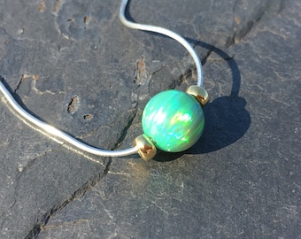 Green Opal Necklace and 925 Sterling Silver Chain