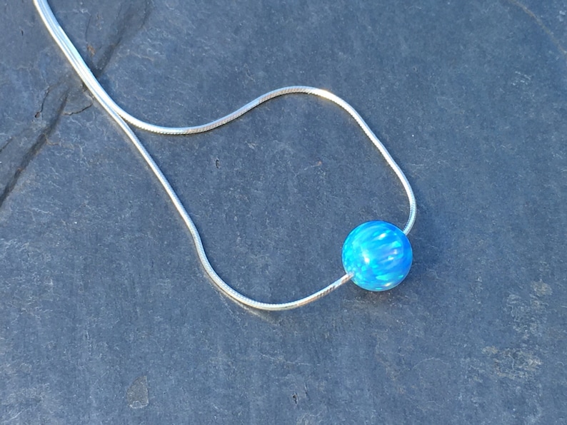 Blue Green Opal Ball Necklace set on 925 Sterling Silver image 2