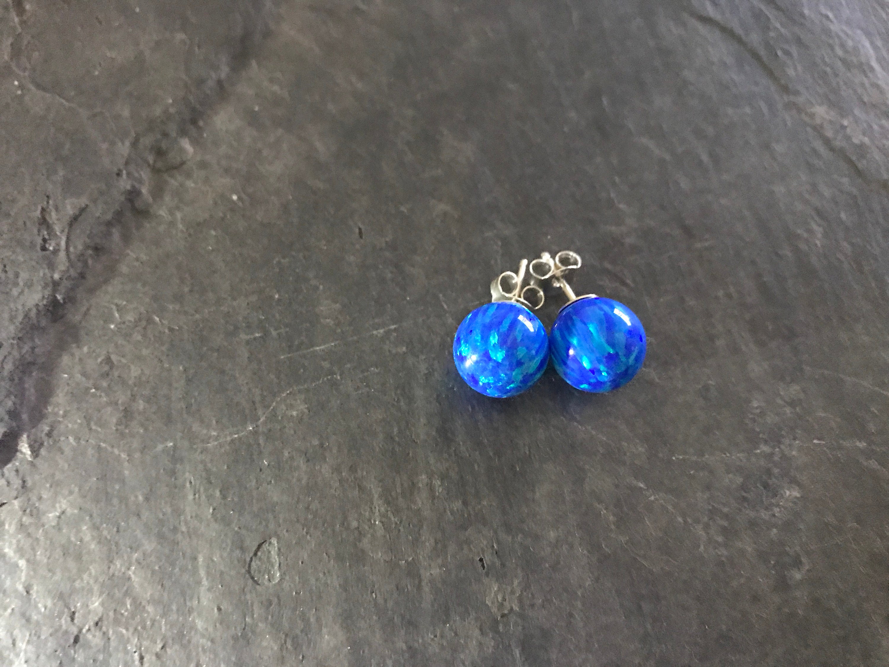 10mm Intense Blue Opal Stud Earrings Set On Sterling Silver Etsy
