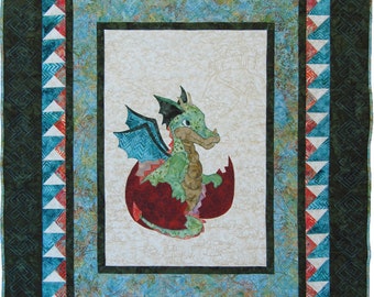 Baby Quilt Pattern PDF // Dragon Quilt // Baby Shower Gift, Baby Boy Quilt Pattern, Appliqué Dragon Pattern, Dragon Wallhanging Pattern
